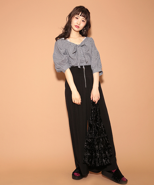 one after another NICE CLAUP(ワンアフターアナザーナイスクラップ)の「オンナっぽリボンブラウス(シャツ/ブラウス・レディース・ベージュ/チェック/オフホワイト/ブラック・FREE)」の6枚目の写真