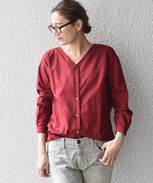 liflattie ships: ブロード Vネック オープン ブラウス