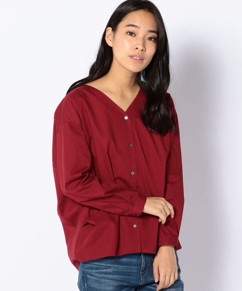 liflattie ships（リフラティ シップス）の「liflattie ships: ブロード Vネック オープン ブラウス（シャツ/ブラウス・レディース・オフホワイト/レッド・MEDIUM/SMALL）」の5枚目の写真