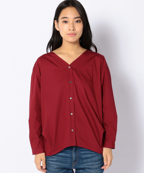 liflattie ships（リフラティ シップス）の「liflattie ships: ブロード Vネック オープン ブラウス（シャツ/ブラウス・レディース・オフホワイト/レッド・MEDIUM/SMALL）」の6枚目の写真