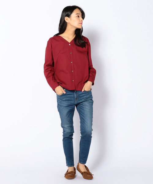 liflattie ships（リフラティ シップス）の「liflattie ships: ブロード Vネック オープン ブラウス（シャツ/ブラウス・レディース・オフホワイト/レッド・MEDIUM/SMALL）」の9枚目の写真