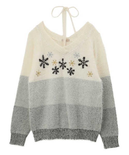 axes femme POETIQUE（アクシーズファムポエティック）の「雪チャーム＆刺繍入ニットプルオーバー（ニット/セーター・レディース・パープル/グレー/ブルー・MEDIUM）」の2枚目の写真