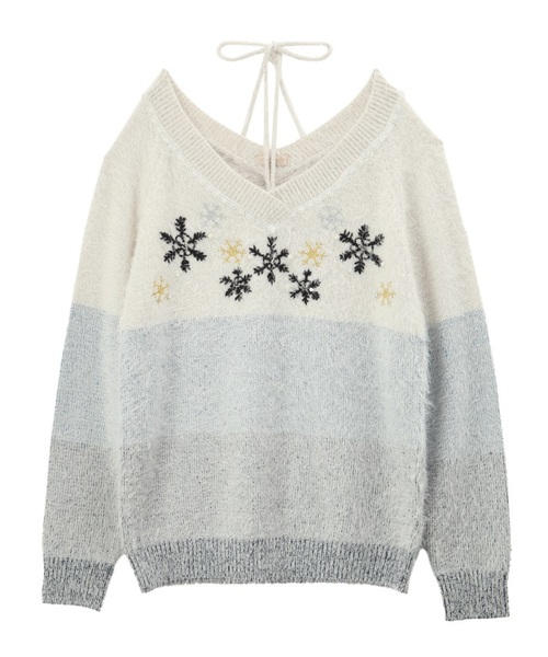 axes femme POETIQUE（アクシーズファムポエティック）の「雪チャーム＆刺繍入ニットプルオーバー（ニット/セーター・レディース・パープル/グレー/ブルー・MEDIUM）」の3枚目の写真