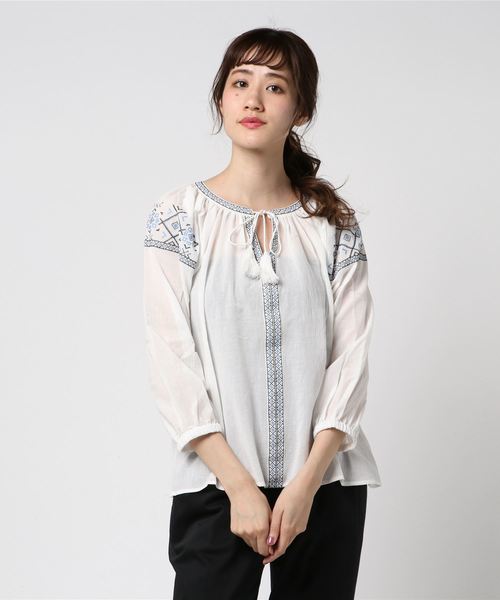 VENCEEXCHANGE（ヴァンスエクスチェンジ）の「刺繍入りガーゼシャツ（シャツ/ブラウス・レディース・レッド/ブルー・M）」の8枚目の写真