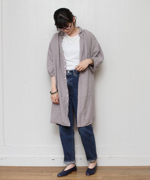 Brocante(ブロカント)の「Brocante / ブロカント グランシャツワンピース 37-112(シャツ/ブラウス・レディース・ネイビー/グレー/グリーン/ナチュラル/ブラック/ダークグリーン/チョコ・2)」の3枚目の写真