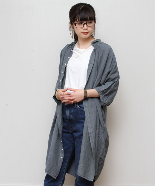 Brocante(ブロカント)の「Brocante / ブロカント グランシャツワンピース 37-112(シャツ/ブラウス・レディース・ネイビー/グレー/グリーン/ナチュラル/ブラック/ダークグリーン/チョコ・2)」の15枚目の写真