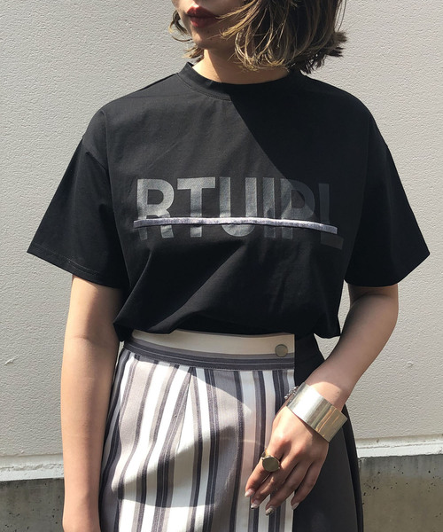 &g'aime（アンジェム）の「【&g'aime】ロゴプリント刺しゅうラインTシャツ（Tシャツ/カットソー・レディース・ホワイト/ブラック/オレンジ・FREE）」の3枚目の写真