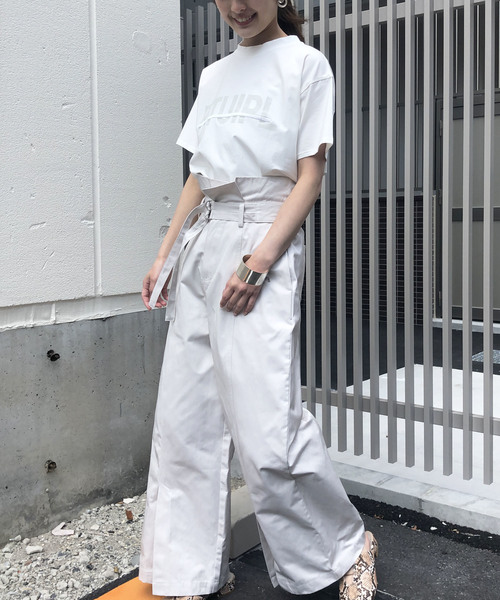 &g'aime（アンジェム）の「【&g'aime】ロゴプリント刺しゅうラインTシャツ（Tシャツ/カットソー・レディース・ホワイト/ブラック/オレンジ・FREE）」の4枚目の写真