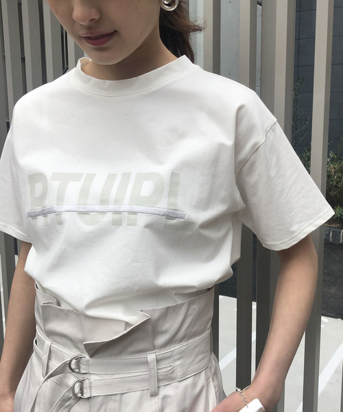 &g'aime（アンジェム）の「【&g'aime】ロゴプリント刺しゅうラインTシャツ（Tシャツ/カットソー・レディース・ホワイト/ブラック/オレンジ・FREE）」の5枚目の写真