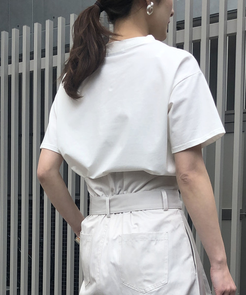 &g'aime（アンジェム）の「【&g'aime】ロゴプリント刺しゅうラインTシャツ（Tシャツ/カットソー・レディース・ホワイト/ブラック/オレンジ・FREE）」の6枚目の写真