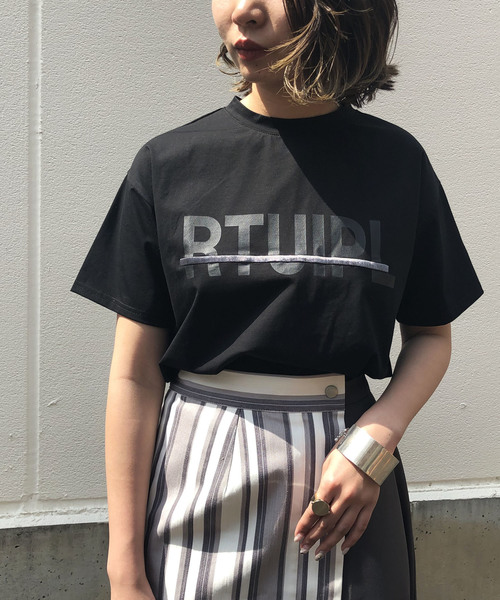 &g'aime（アンジェム）の「【&g'aime】ロゴプリント刺しゅうラインTシャツ（Tシャツ/カットソー・レディース・ホワイト/ブラック/オレンジ・FREE）」の8枚目の写真