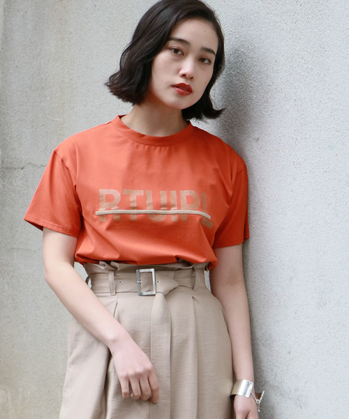 &g'aime（アンジェム）の「【&g'aime】ロゴプリント刺しゅうラインTシャツ（Tシャツ/カットソー・レディース・ホワイト/ブラック/オレンジ・FREE）」の11枚目の写真