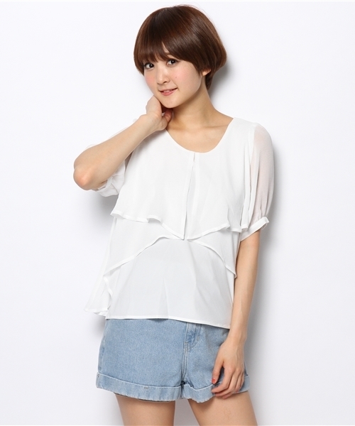 mystic（ミスティック）の「フリル重ねプルオーバー（シャツ/ブラウス・レディース・オフホワイト/ベージュ/ブルー/ブラック・ﾌﾘ-）」の15枚目の写真