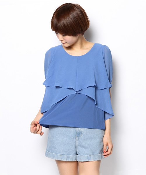 mystic（ミスティック）の「フリル重ねプルオーバー（シャツ/ブラウス・レディース・オフホワイト/ベージュ/ブルー/ブラック・ﾌﾘ-）」の13枚目の写真