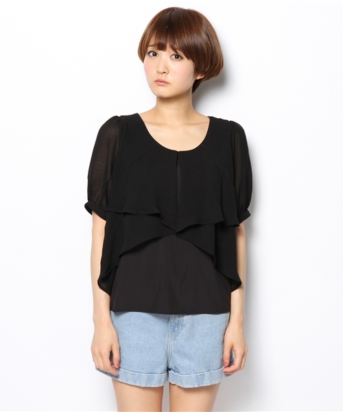 mystic（ミスティック）の「フリル重ねプルオーバー（シャツ/ブラウス・レディース・オフホワイト/ベージュ/ブルー/ブラック・ﾌﾘ-）」の5枚目の写真