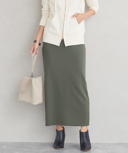 Pierrot（ピエロ）の「リブカットソーロングスカート（スカート・レディース・ブラック/カーキ/ブルー/モカ/ブラウン系その他・M/L）」の4枚目の写真