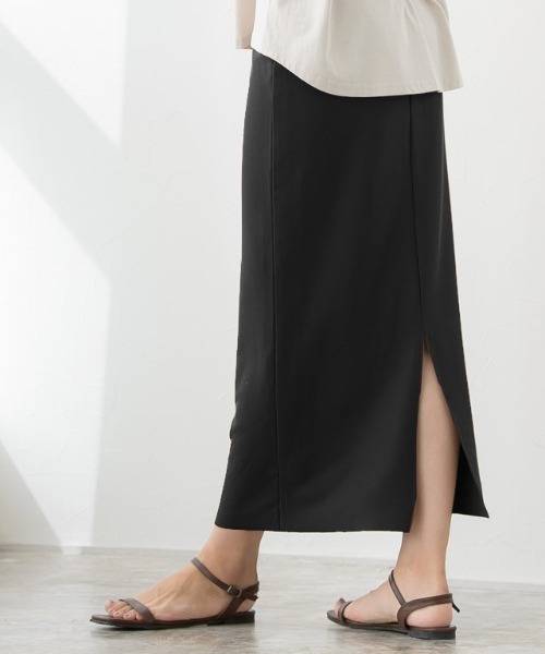 Pierrot（ピエロ）の「リブカットソーロングスカート（スカート・レディース・ブラック/カーキ/ブルー/モカ/ブラウン系その他・M/L）」の2枚目の写真