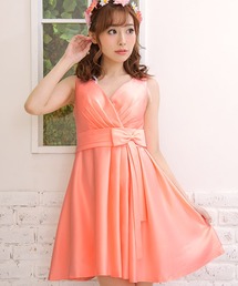 [CLOSED] パーティードレス 二次会 Aライン ウエストリボン ノースリーブ フレア ワンピース 結婚式 低身長 20代 30代 お呼ばれ