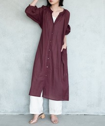 バンドカラーシルクボイルロングシャツワンピース/AUNT MARIE’S