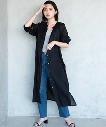 バンドカラーシルクボイルロングシャツワンピース/AUNT MARIE’S