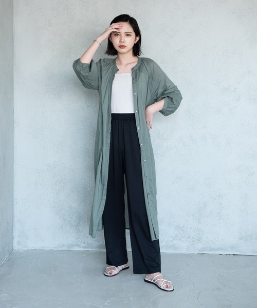 美品♪イエナ シルク混 ティアード ロングシャツワンピース バンドカラー 近年 美品♪イエナ シルク混 ティアード ロングシャツワンピース