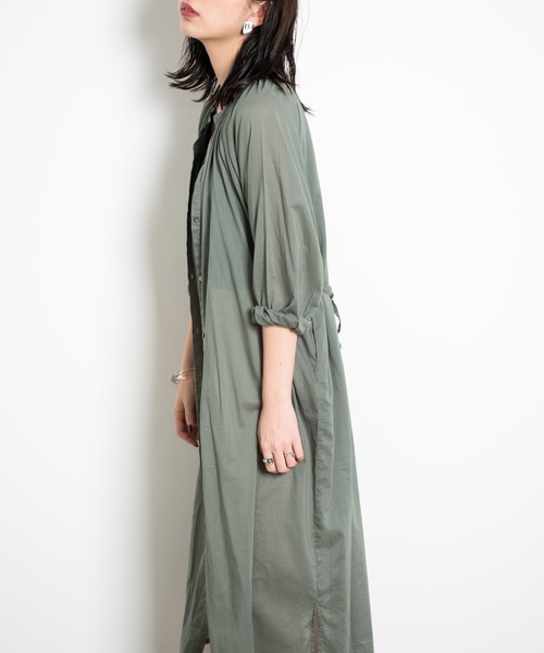 Aunt Marie's（アントマリーズ）の「バンドカラーシルクボイルロングシャツワンピース/AUNT MARIE’S（シャツワンピース・レディース・オフホワイト/マスタード/ブラック/グリーン/ボルドー・FREE）」の10枚目の写真