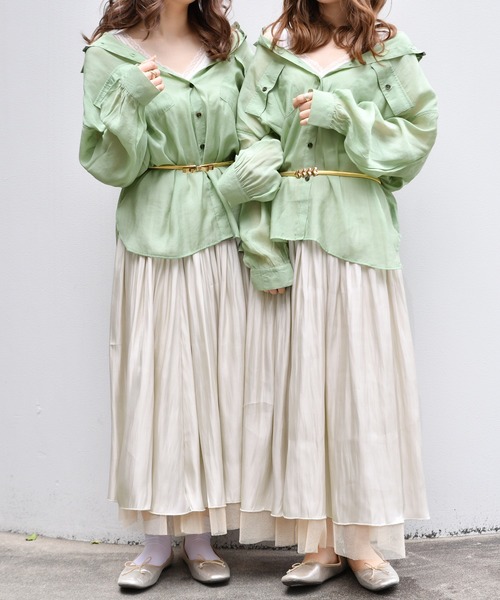 PairPair（ペアペア）の「シアービッグシャツ（シャツ/ブラウス・レディース・ライトグリーン/アイボリー/スモークピンク/ライトベージュ・FREE）」の14枚目の写真