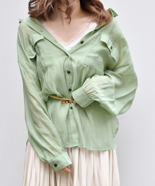 PairPair（ペアペア）の「シアービッグシャツ（シャツ/ブラウス・レディース・ライトグリーン/アイボリー/スモークピンク/ライトベージュ・FREE）」の10枚目の写真