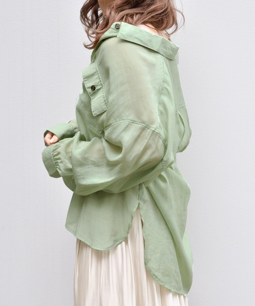 PairPair（ペアペア）の「シアービッグシャツ（シャツ/ブラウス・レディース・ライトグリーン/アイボリー/スモークピンク/ライトベージュ・FREE）」の7枚目の写真