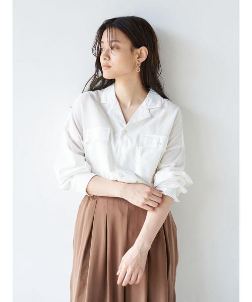 AMERICAN HOLIC（アメリカンホリック）の「Wポケット開襟シャツ　＊〇（シャツ/ブラウス・レディース・ブラック/オフホワイト/モカ/ストライプ/ドット/その他14・M/L）」の7枚目の写真