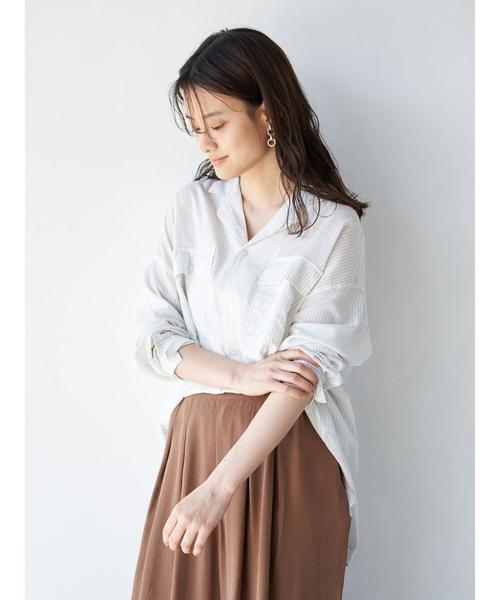 AMERICAN HOLIC（アメリカンホリック）の「Wポケット開襟シャツ　＊〇（シャツ/ブラウス・レディース・ブラック/オフホワイト/モカ/ストライプ/ドット/その他14・M/L）」の13枚目の写真