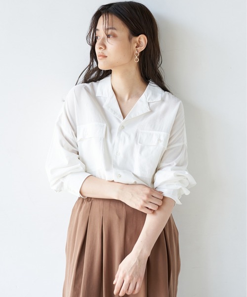 AMERICAN HOLIC（アメリカンホリック）の「Wポケット開襟シャツ　＊〇（シャツ/ブラウス・レディース・ブラック/オフホワイト/モカ/ストライプ/ドット/その他14・M/L）」の2枚目の写真