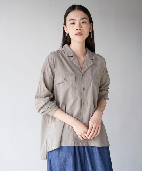 AMERICAN HOLIC（アメリカンホリック）の「Wポケット開襟シャツ　＊〇（シャツ/ブラウス・レディース・ブラック/オフホワイト/モカ/ストライプ/ドット/その他14・M/L）」の4枚目の写真