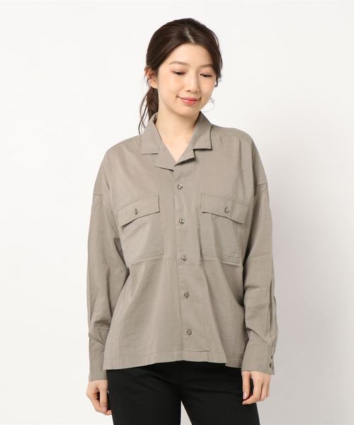 AMERICAN HOLIC（アメリカンホリック）の「Wポケット開襟シャツ　＊〇（シャツ/ブラウス・レディース・ブラック/オフホワイト/モカ/ストライプ/ドット/その他14・M/L）」の9枚目の写真
