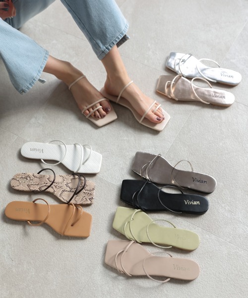 VIVIAN(ヴィヴィアン)の「スクエアトゥ華奢ストラップトングフラットサンダル(サンダル・レディース・アイボリー/イエロー/ガンメタ/ブラック/ホワイト/ベージュ系その他6/シルバー/キャメル/グリーン/ピンク/Moca/パイソン/カーキ/ホワイト×レッド・S/L/LL/M)」の19枚目の写真