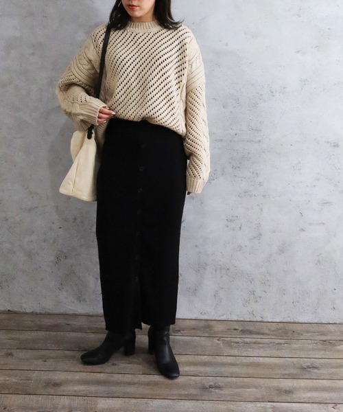 Riberry(リベリー)の「透かし柄ニット(ニット/セーター・レディース・チャコールグレー/オフホワイト/ブラック/ベージュ/カーキ・MEDIUM)」の14枚目の写真