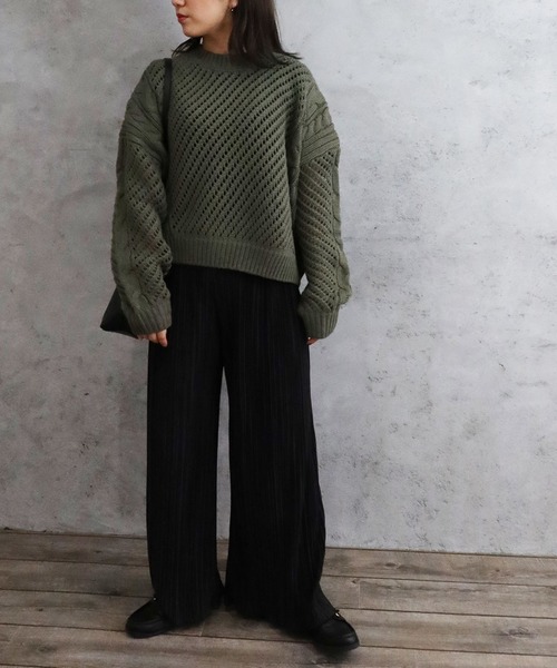 Riberry(リベリー)の「透かし柄ニット(ニット/セーター・レディース・チャコールグレー/オフホワイト/ブラック/ベージュ/カーキ・MEDIUM)」の15枚目の写真