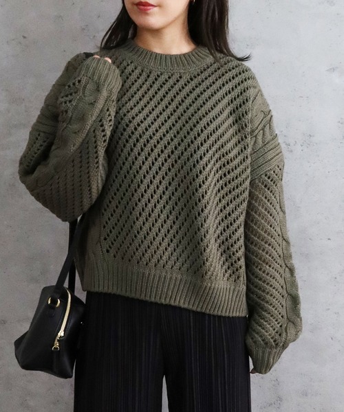 Riberry(リベリー)の「透かし柄ニット(ニット/セーター・レディース・チャコールグレー/オフホワイト/ブラック/ベージュ/カーキ・MEDIUM)」の17枚目の写真