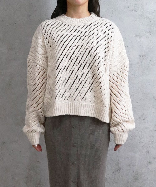 Riberry(リベリー)の「透かし柄ニット(ニット/セーター・レディース・チャコールグレー/オフホワイト/ブラック/ベージュ/カーキ・MEDIUM)」の21枚目の写真