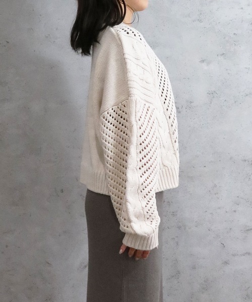 Riberry(リベリー)の「透かし柄ニット(ニット/セーター・レディース・チャコールグレー/オフホワイト/ブラック/ベージュ/カーキ・MEDIUM)」の22枚目の写真