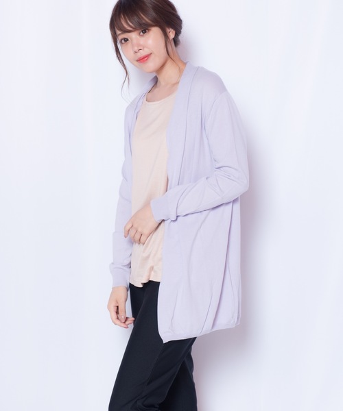 GGD SELECT（ジージーディー　セレクト）の「ハヴァナイストリップ HAVEANICETRIP 冷感コットンモダールすかし柄ロングカーディガン（カーディガン/ボレロ・レディース・ラベンダー/ベージュ/コーラルピンク・L/LL/M）」の3枚目の写真