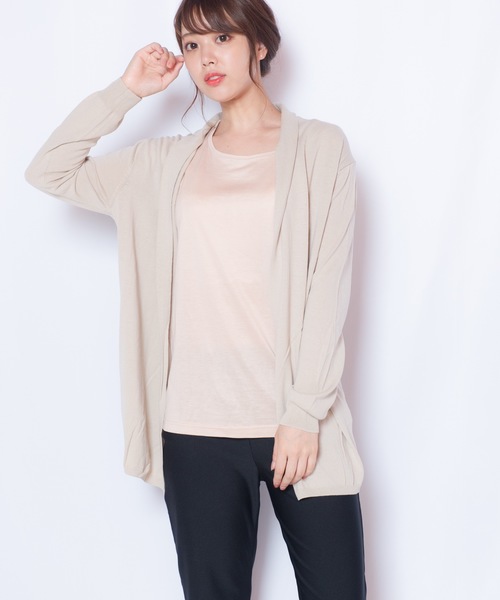 GGD SELECT（ジージーディー　セレクト）の「ハヴァナイストリップ HAVEANICETRIP 冷感コットンモダールすかし柄ロングカーディガン（カーディガン/ボレロ・レディース・ラベンダー/ベージュ/コーラルピンク・L/LL/M）」の2枚目の写真