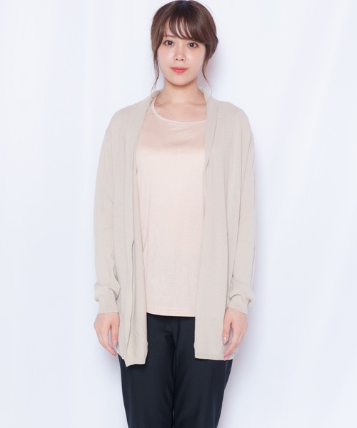 GGD SELECT（ジージーディー　セレクト）の「ハヴァナイストリップ HAVEANICETRIP 冷感コットンモダールすかし柄ロングカーディガン（カーディガン/ボレロ・レディース・ラベンダー/ベージュ/コーラルピンク・L/LL/M）」の7枚目の写真