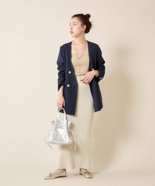 SHENERY（シーナリー）の「リブロングスカート（スカート・レディース・ブラック/オフホワイト・FREE）」の8枚目の写真