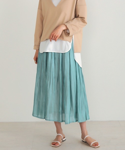 Bou Jeloud(ブージュルード)の「シャイニーサテンスカート(スカート・レディース・グレー/ミント/ブルー/ピンク・FREE)」の2枚目の写真
