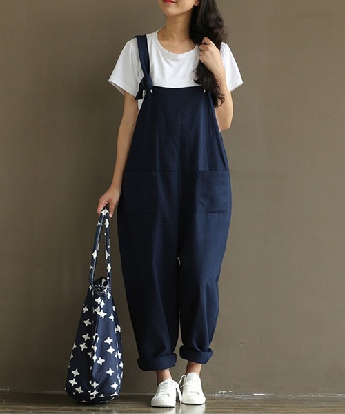 aimoha（アイモハ）の「カジュアルサロペット (SS)（サロペット/オーバーオール・レディース・グレー/ネイビー/ブラック/ベージュ・MEDIUM/LARGE/SMALL）」の4枚目の写真