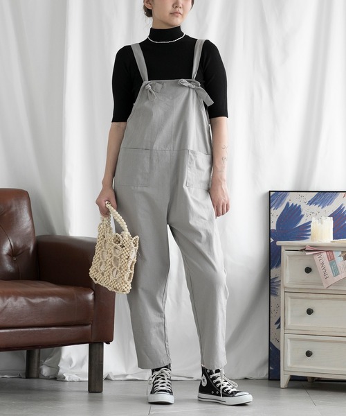 aimoha（アイモハ）の「カジュアルサロペット (SS)（サロペット/オーバーオール・レディース・グレー/ネイビー/ブラック/ベージュ・MEDIUM/LARGE/SMALL）」の3枚目の写真