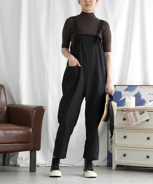 aimoha（アイモハ）の「カジュアルサロペット (SS)（サロペット/オーバーオール・レディース・グレー/ネイビー/ブラック/ベージュ・MEDIUM/LARGE/SMALL）」の2枚目の写真