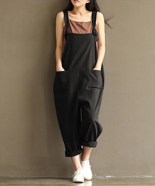 aimoha（アイモハ）の「カジュアルサロペット (SS)（サロペット/オーバーオール・レディース・グレー/ネイビー/ブラック/ベージュ・MEDIUM/LARGE/SMALL）」の5枚目の写真