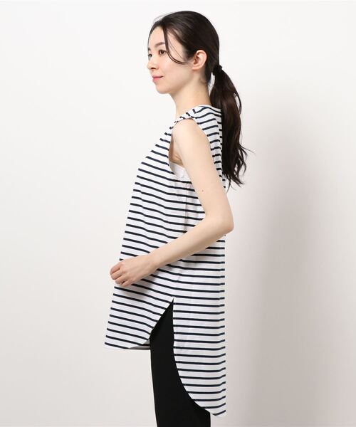 Rewde（ルゥデ）の「ラウンドヘムノースリーブプルオーバー（1R15-04180）（Tシャツ/カットソー・レディース・ホワイト×ブルー/ホワイト・M/L）」の8枚目の写真